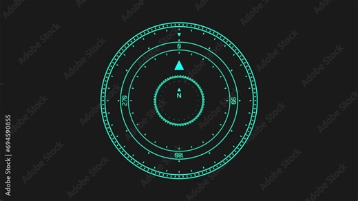 Compass or gyroscope scale. Determination of location. Rendering animation. Footage for video editing.