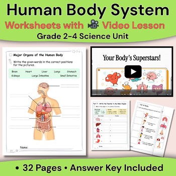 Human Body Systems Worksheets with Video Lesson | Grade 2–4