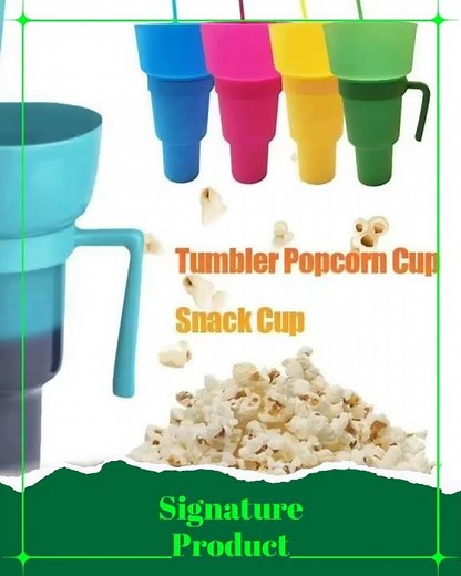 Creative 2-in-1 Popcorn Snack and Beverage Cup with Straw and Handle