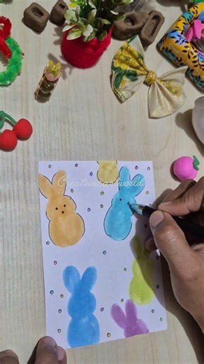How to Draw Cute Easter Bunnies! 🎨🐣| DIY Easter Card #easter #shorts