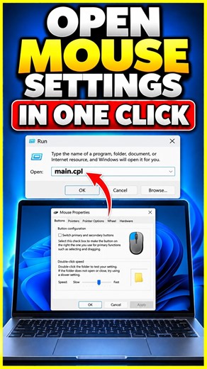 Open Mouse Settings Instantly! 🖱️ | main.cpl Windows Trick #Windows11 #WindowsTips