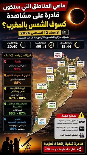 #كسوف_الشمس في #المغرب 2026 🌑☀️ | ما هي المناطق التي ستشاهد #الكسوف يوم 12 أغسطس؟