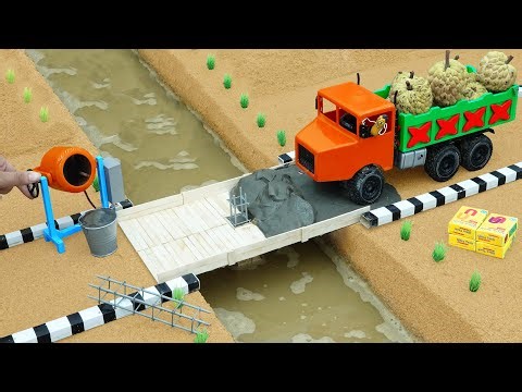 DIY Mini Truck Builds Brick & Metal Railing Bridge | Fun Construction Science Project#3