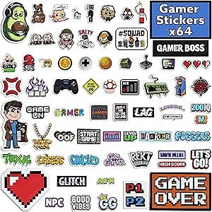 Amazon.com: Gamer Boss - Video Game Stickers for Laptop & Water Bottles - Boys 8-12 - Party Favors & Stocking Stuffers (64 Pack) : Toys & Games