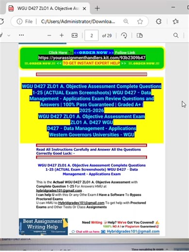 WGU D427 ZLO1 A. – Data Management OA Complete Questions 1-25 (ACTUAL Exam Screenshoots) - . . >…..>……>>>>>.>>>>>>>>>> 🎓Need This #Exam_Help #Studyguide Or ✍ #Need_Writing_Help? 🎓We've Got You Covered….! 🌟 Welcome to 📚 Your Assignment Handlers, 🎓Unlock Your Academic Success! 🌟 Visit My Website🌟Click... ✅ [