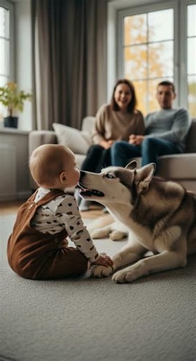 Husky Maintains Eye Contact During Babys First Smile #cute #pets #babies