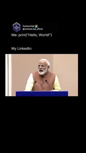 Technical Hub 🧑‍💻 on Instagram: "Linkedin Profile Setup 🧑‍💻😂 This sequence of Indian Prime Minister Narendra Modi listing off buzzwords like “big data, machine learning, artificial intelligence, digital manufacturing, big data analysis, quantum communication, and internet of things” comes from a speech he gave on February 28, 2019, at the Shanti Swarup Bhatnagar Prize conference in Bengaluru. That event was essentially a scientific awards ceremony, not a tech product launch or a startup pit