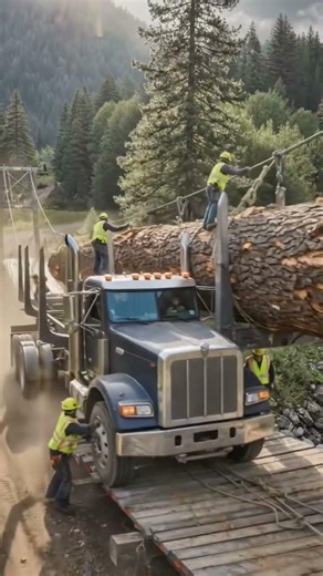 Giant Tree Log Truck Crossing Dangerous Wooden Bridge #truck #shorts #viral