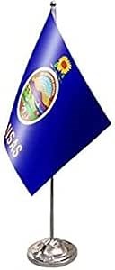Kansas prestige Table Flag 6'' x 9'' satin - US state of Kansas Desk Flag 22 x 15 cm - Steel pole and base - AZ FLAG