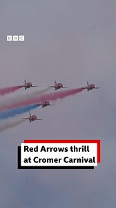 The Red Arrows thrilled thousands of Cromer Carnival visitors with a spectacular display over the sea. | BBC Norfolk