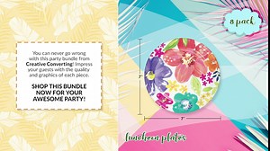 Creative Converting Hawaiian Floral Dinnerware Party Bundle - 8 Dinner & 8 Dessert Plates, 16 Beverage & 16 Luncheon Napkins - Paper Bulk Partyware Set - Tropical Palms Luau Summer Birthday Supply