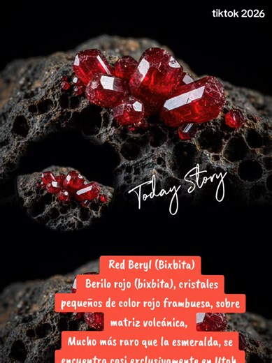 Red Beryl (Bixbita) Berilo rojo (bixbita), cristales pequeños de color rojo frambuesa, sobre matriz volcánica. Mucho más raro que la esmeralda, se encuentra casi exclusivamente en Utah, EE. UU.#pov #FuturoVisual #treanding #ti