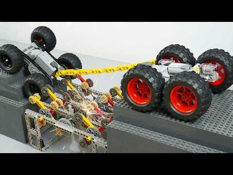 Pushing LEGO Cars in a Tug Of War vs Crusher Machine | Smart Lego