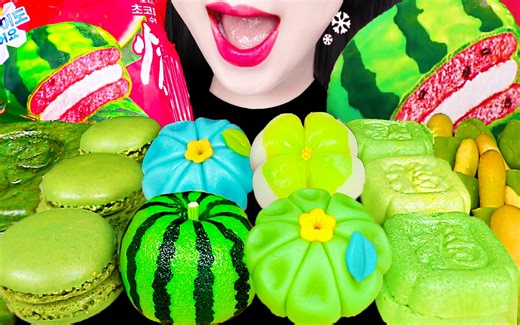 Jane ASMR WATERMELON MOCHI GREEN DESSERT EATING