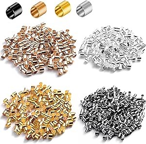 Crimping Beads for Jewelry Making, 2x2 mm Crimp Tube Spacers,1000Pieces Crimp Tubes for Earring Necklace Bracelet DIY Jewelry Making(4 Colors)