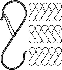16 Pack Heavy Duty S Hooks with Safety Buckle – 3.5 Inch Metal Hanging Hooks, Anti-Drop Locking S Hooks for Storage, Closet, Kitchen, Garage, Indoor & Outdoor, 40 lbs Max
