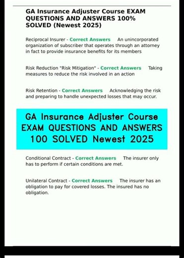 GA Insurance Adjuster Course EXAM QUESTIONS AND ANSWERS 100 SOLVED Newest 2025 video