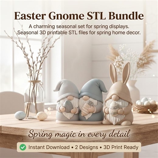 Easter Gnome STL Bundle – Cute Bunny Gnome With Egg & Carrot | Spring Table Decor | 3D Printable Easter Figures | Digital Download - Etsy