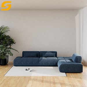 [Hot Item] Mobilier de salon au design moderne, canapé modulable en cuir et tissu, canapé sectionnel sans accoudoirs, canapé modulable inclinable en forme de L