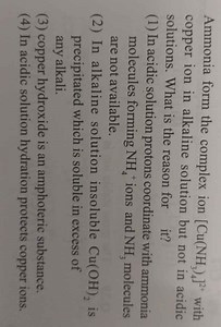 Ammonia forms the complex ion [Cu(NH_3)_4]^{2 } with copper ion... | Filo