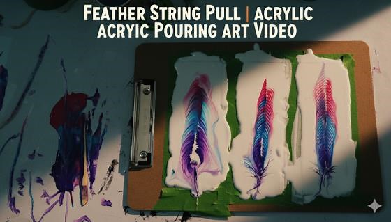 Feather String Pull | Acrylic Pouring Art Video