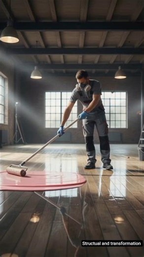 Wood Floor Epoxy Transformation 🔥 Worker Turns Old Floor Into Mirror Finish!