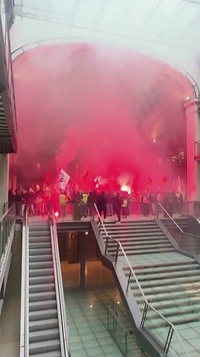 Demonstrators stormed BlackRock's office in Paris, taking their protest against the government's pension reforms to the world's biggest money manager. CNN's Melissa Bell reports. #cnn #news #paris #protest #pension #france