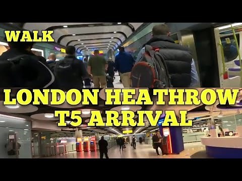 Arrival Walking from Concourse to Immigration to Baggage Claim at London Heathrow Airport Terminal 5