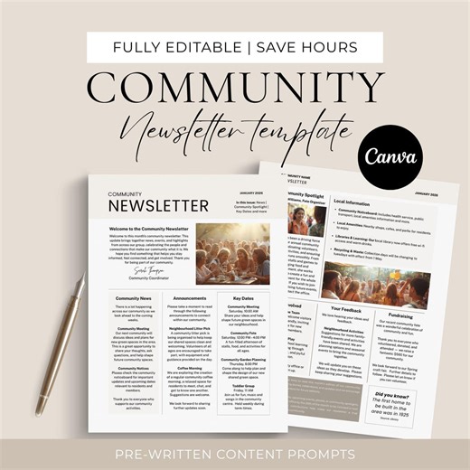 Community Newsletter Template Canva, HOA Bulletin Board, Club & Group News Letter - Etsy