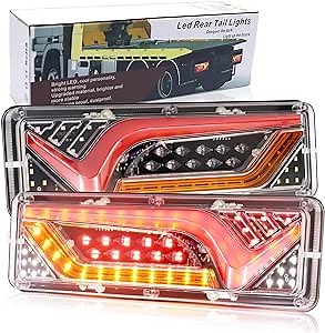 LED Truck Tail Lights - 57 LED Amber/White/Red Trailer Tail Brake Lights & Turn Signals (1 Pair)