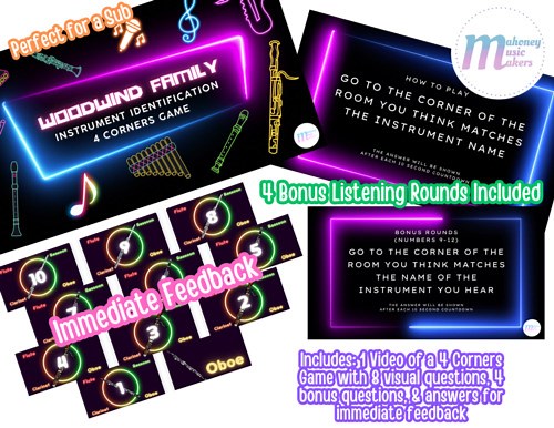 Elementary Music Woodwind Family 4 Corners Game