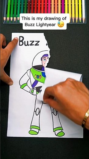 ✨I Ripped my drawing of Buzz Lightyear and gave it a Glow Up 😭🤌 #art #shorts