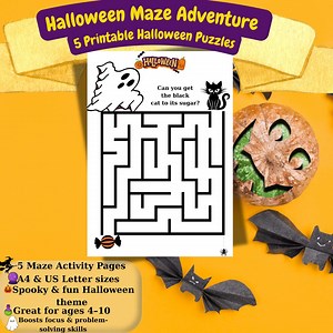 Halloween Maze Printable for Kids,5 Spooky Labyrinth Games Pdf,halloween Activity Worksheets A4   US Letter - Etsy Canada