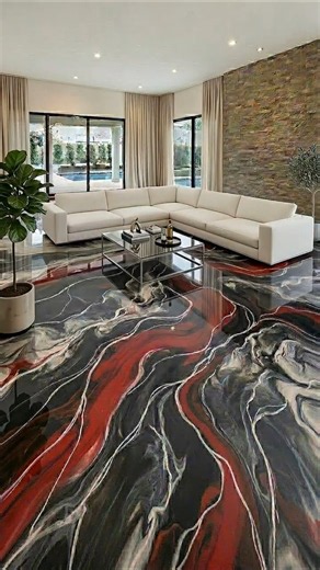 This Marble Luxury Epoxy Floor is INSANE! 🔴⚫️⚪️ #epoxyfloor #diy #shorts #satisfying