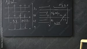 Blackboard with Complex Formulas and Equations in a Modern Study Room Setting