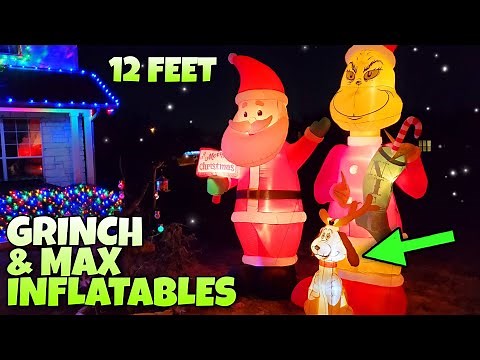 Giant Grinch & Max Inflatable Blow ups TEAM UP Set Up Christmas Decorations Walmart & At Home 2021