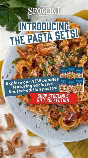 ✨ Gifting Starts Here ✨ From new pasta sets to longtime favorites, Sfoglini gift sets make giving easy, delicious, and always appreciated. Featured sets include: 🍝 Limited-Edition Sporkful Collection – bold shapes and exclusive flavors 🥇 Best of Sfoglini Pasta Sampler – a curated selection of our most-loved shapes 🇮🇹 Classic Italian Pantry Set – pasta night essentials, done right 🍽️ Twirl & Savor Pasta Set – rustic strands with ready-to-serve sauces 💌 Pasta Club – thoughtfully curated past