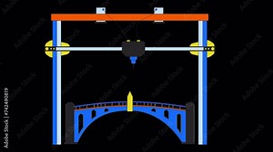 3D printed bridge line cartoon animation. Prototyping urban infrastructure 4K video motion graphic. Advanced digital modeling footbridge 2D linear animated object isolated on transparent background Stock Video