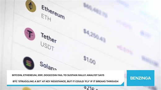Bitcoin, Ethereum, XRP, Dogecoin fail to sustain rally: Analyst says BTC 'struggling a bit' at key resistance, but it could 'fly' if it breaks through
