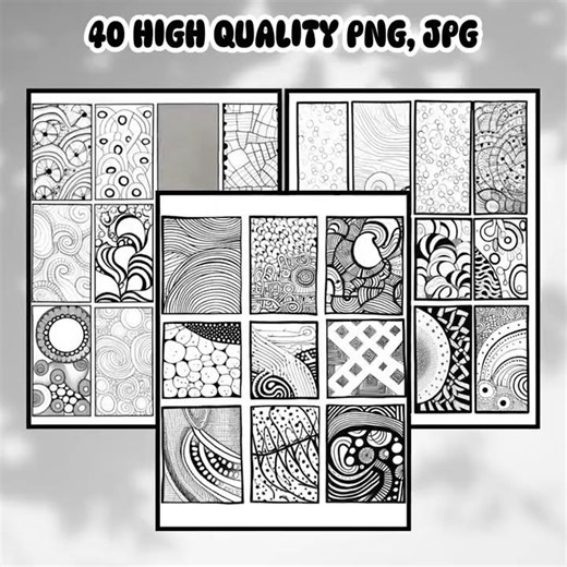 Zentangle Worksheets | 80 Practice Sheets for Mindful Drawing (Printable PDF JPG PNG)