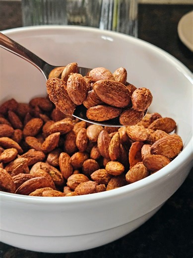 Sweet & Spicy Lime Roasted Almonds So easy to make. Perfect to snack on or throw into my husband’s lunch! Full recipe on my IG @onetable3cultures #roastedalmonds #quicksnack #easyappetizers #sweetandspicy #recipeideas