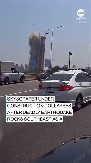 3.2M views · 29K reactions | Dashcam footage captured the shocking moment an under construction skyscraper collapsed in Bangkok, Thailand, after a deadly earthquake struck neighboring Myanmar. Read more: https://abcnews.visitlink.me/-7KN4L | ABC News | Facebook