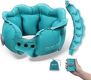Travel Pillow,Newly Upgraded Adjustable Inflatable Travel Neck Pillow,Portable Quick Inflation and Deflation Ergonomic Headrest for Long Flight Traveling（Blue）