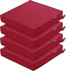 Outdoor Chair Cushions 18.5x16 Inch Waterproof Patio Chair Cushions with Tie 5 Year Color Fastness Thick Outdoor Seat Cushion for Patio Furniture Burgundy Set of 4