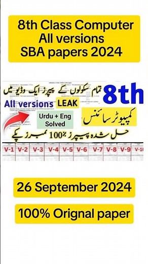 8th Computer Science Original Paper 2024 | 8 Class Computer Science Paper First Term 2024