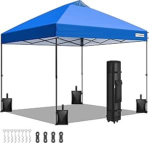 VIVOHOME 10x10ft Pop Up Canopy Tent One Push Setup Outdoor Portable Shelter Tent Heavy Duty with Wheel Carry Bag and 4 Sandbags, Blue