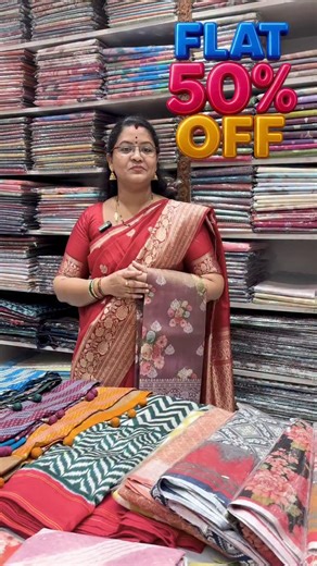 sathamanamsilks on Instagram: "🥻Flat 50% OFF on festive sarees. Pick more, spend less, feel festive at Sathamanam Silks🛍️ . . . . . . [Sathamanam Silks, flat 50 percent off, festival saree sale, pattu sarees discount, fancy sarees offer, budget sarees India, wedding shopping sarees, festive wear women, saree deals near me, silk sarees sale, handloom sarees offer, trending sarees 2025, saree shopping Andhra Telangana, in-store saree sale]"