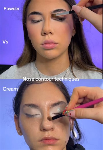 Nose contour techniques: powder vs cream which do you like better? #nosecontour #makeupproduct #makeupproducts #makeuptest