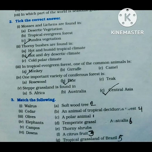 NCERT Class 7 Geography Chapter 6 Natural Vegetation And Wildlife - Answers