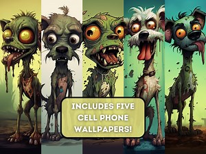 Cute, Cartoon Zombie Dog - Cell Phone Wallpaper - Etsy Australia